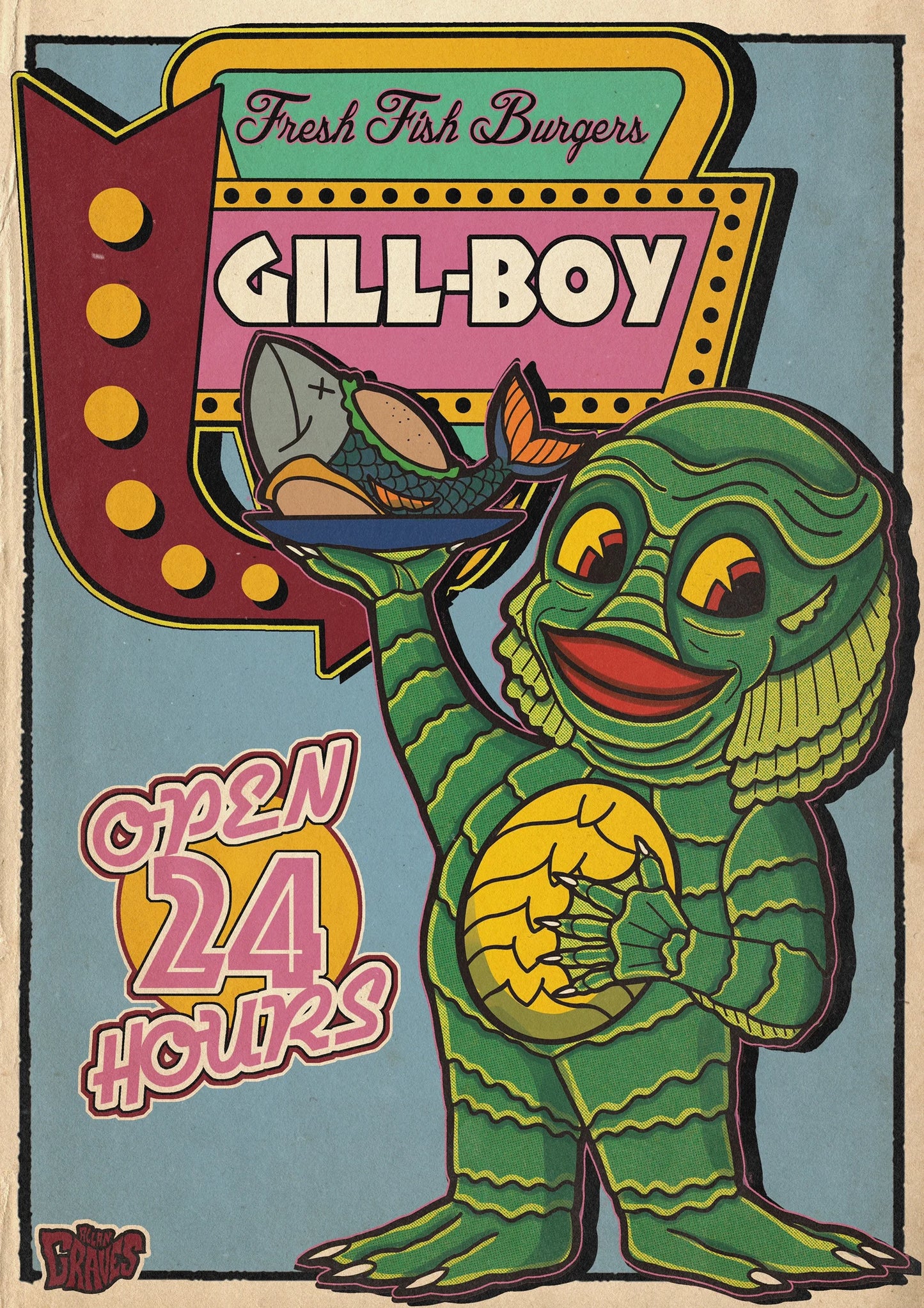 GILL BOY VINTAGE HORROR MOVIE A3 PRINT